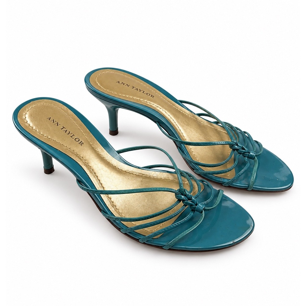 Ann Taylor Vintage Y2K Teal Leather Strappy Kitten Heel Sandals Women's Size 6.5